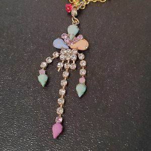 Gold Tone Chain Necklace Drop Pendant Rhinestone